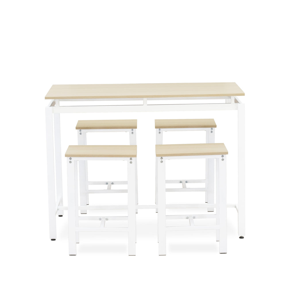 NODSWMO 5-Piece Counter Dining Ensemble with Rectangle Table & 4 White Backless Stools