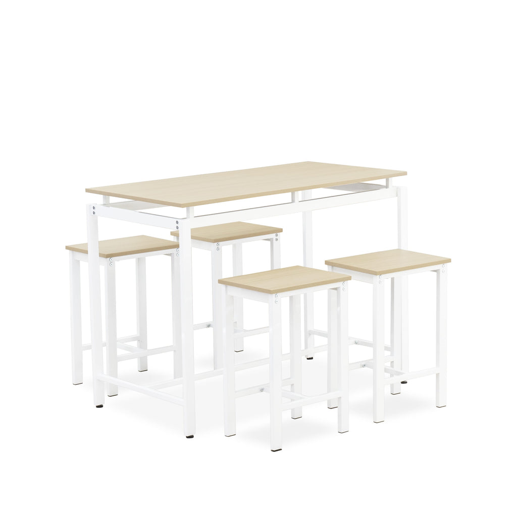 NODSWMO 5-Piece Counter Dining Ensemble with Rectangle Table & 4 White Backless Stools