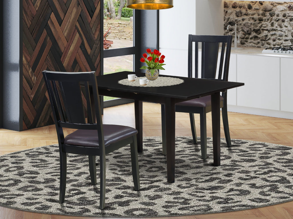 NODU3-IBJ-OF Versatile 3-Piece Set with Extendable Wood Table and Faux Leather Chairs, 32x54 in, Sleek Black Finish