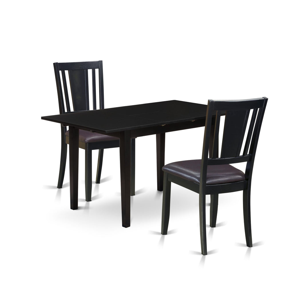 NODU3-IBJ-OF Versatile 3-Piece Set with Extendable Wood Table and Faux Leather Chairs, 32x54 in, Sleek Black Finish