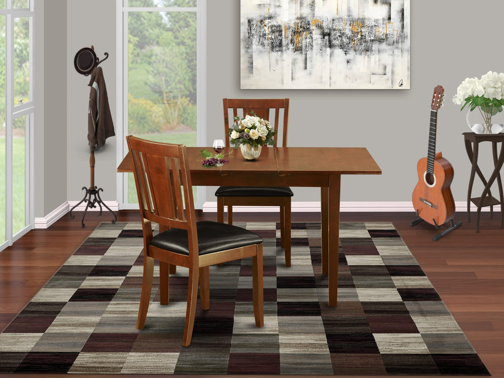 NODU3-DHO-VA 3-Piece Dining Set with Extendable Table & Upholstered Chairs, Dark Oak Finish