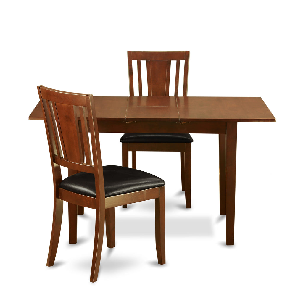 NODU3-DHO-VA 3-Piece Dining Set with Extendable Table & Upholstered Chairs, Dark Oak Finish