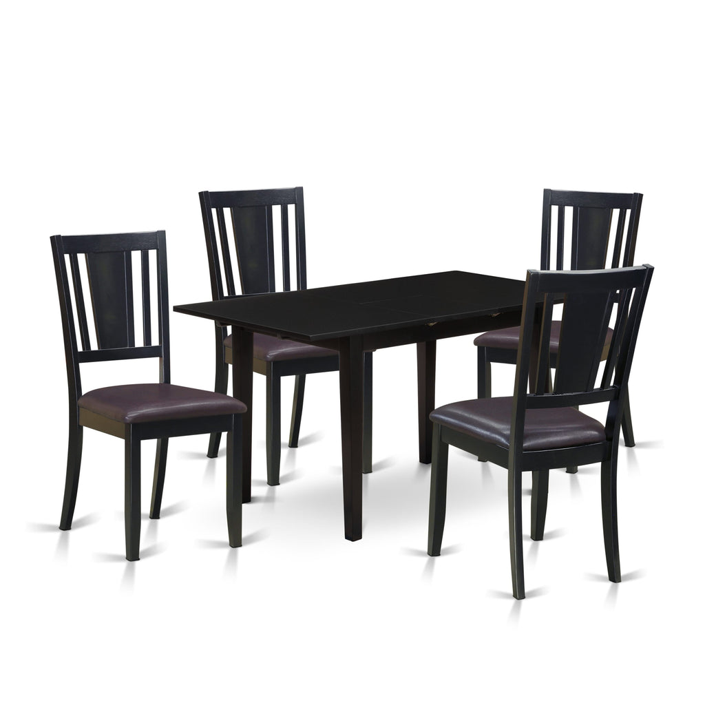 NODU5-S7A-EB 5-Piece Dining Ensemble with Foldable Rectangular Table and 4 Leatherette Chairs, 32x54
