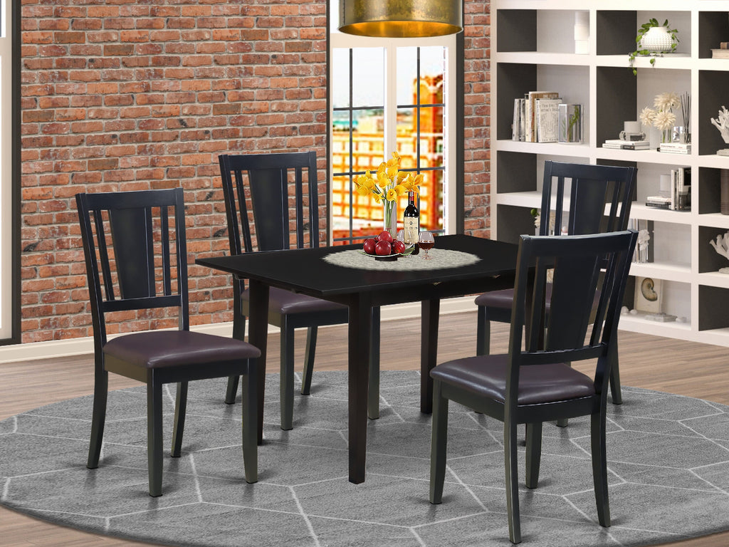 NODU5-S7A-EB 5-Piece Dining Ensemble with Foldable Rectangular Table and 4 Leatherette Chairs, 32x54