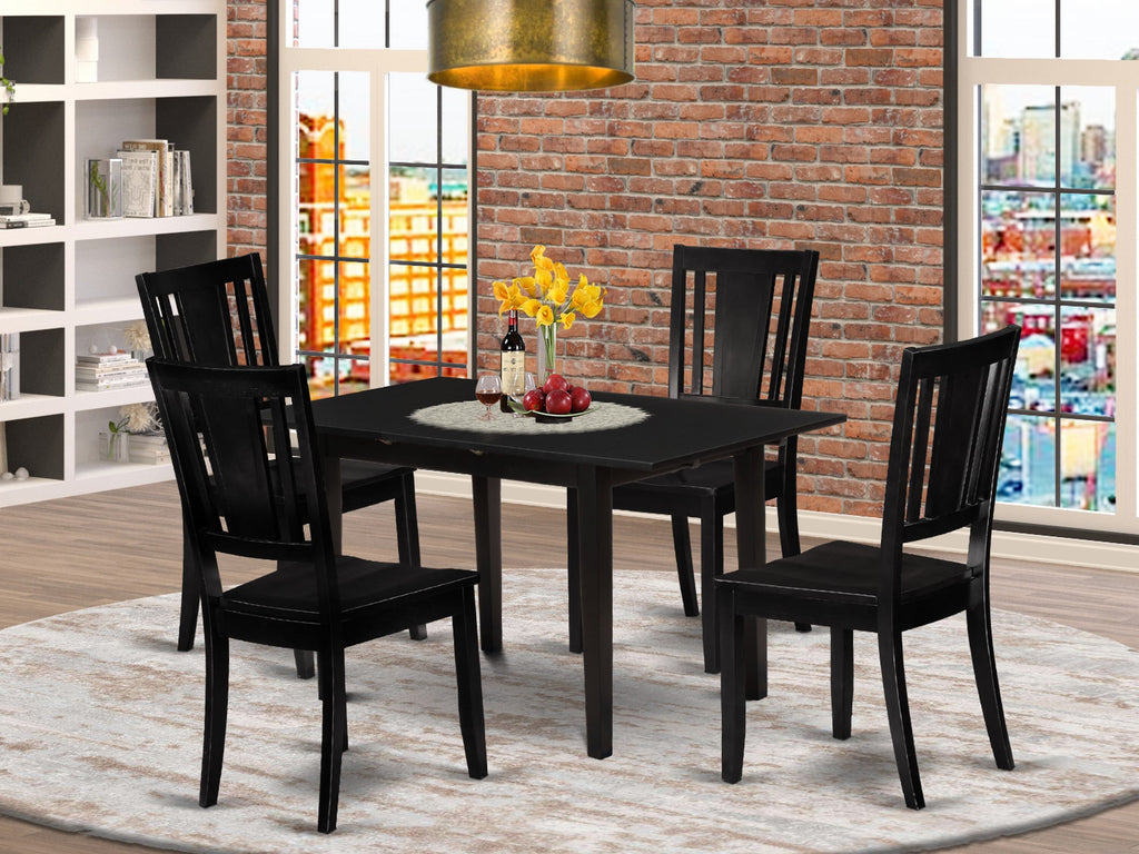 NODU5-UL4-S Elegant Five-Piece Dining Set with Rectangular Table & Butterfly Leaf with Four Comfortable Chairs, Black Finish