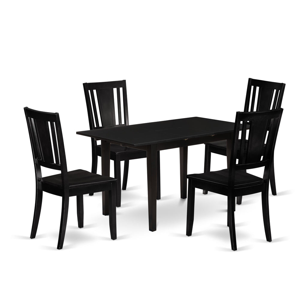 NODU5-UL4-S Elegant Five-Piece Dining Set with Rectangular Table & Butterfly Leaf with Four Comfortable Chairs, Black Finish
