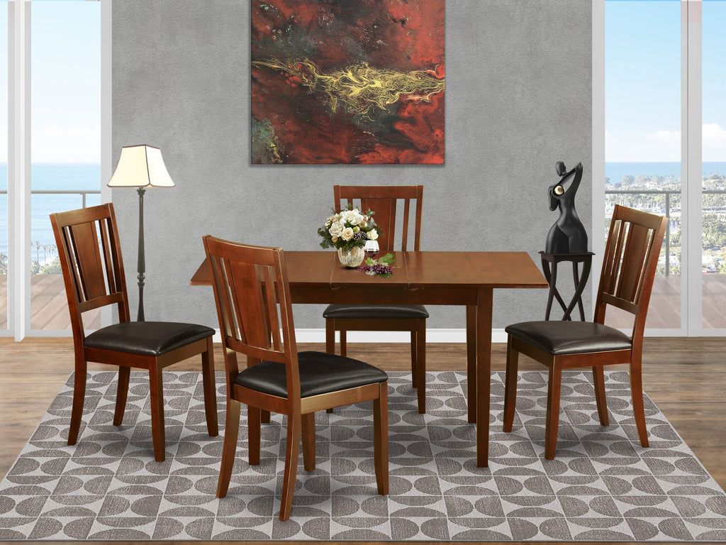 NODU5-L7Y-PM 5-Piece Rectangular Dining Table Set with 4 Leather Chairs and Expandable Mahogany Top