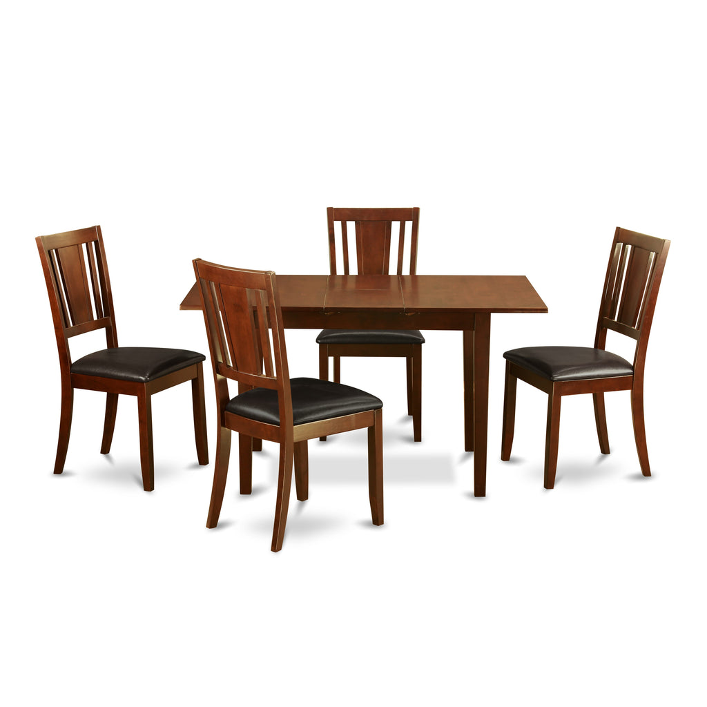 NODU5-L7Y-PM 5-Piece Rectangular Dining Table Set with 4 Leather Chairs and Expandable Mahogany Top