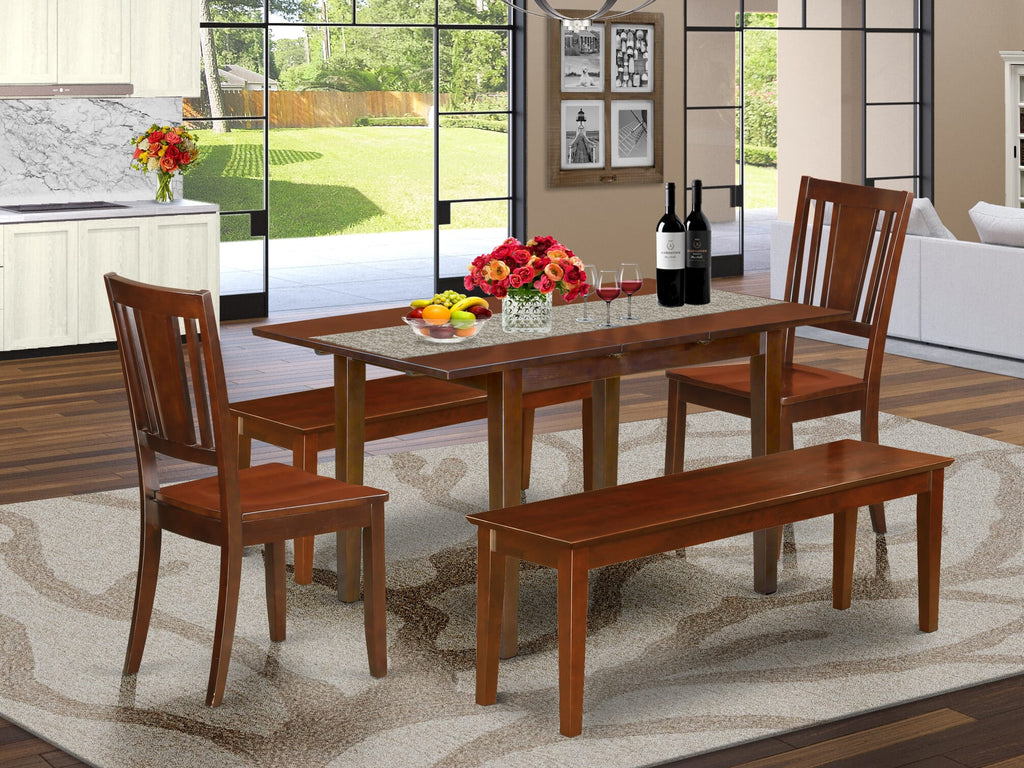 NODU55-5EG-Y Elegant Dining Ensemble 5-Piece Set with Expansive Table and Mixed Seating in Rich Mahogany