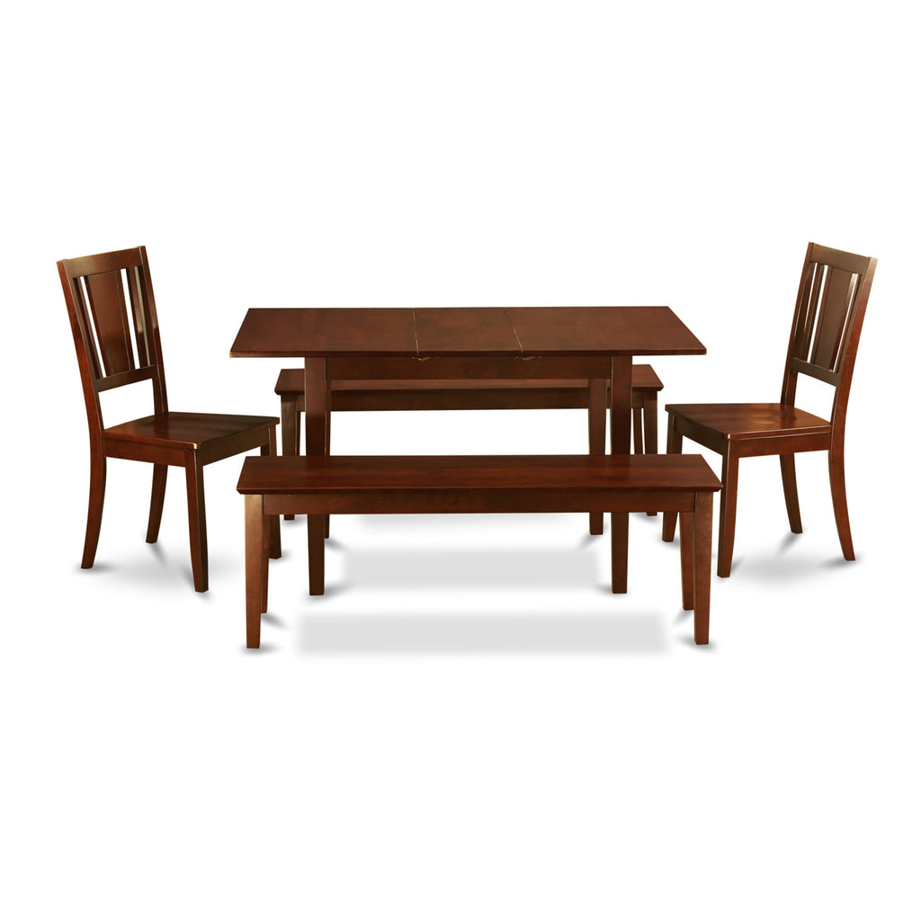 NODU55-5EG-Y Elegant Dining Ensemble 5-Piece Set with Expansive Table and Mixed Seating in Rich Mahogany