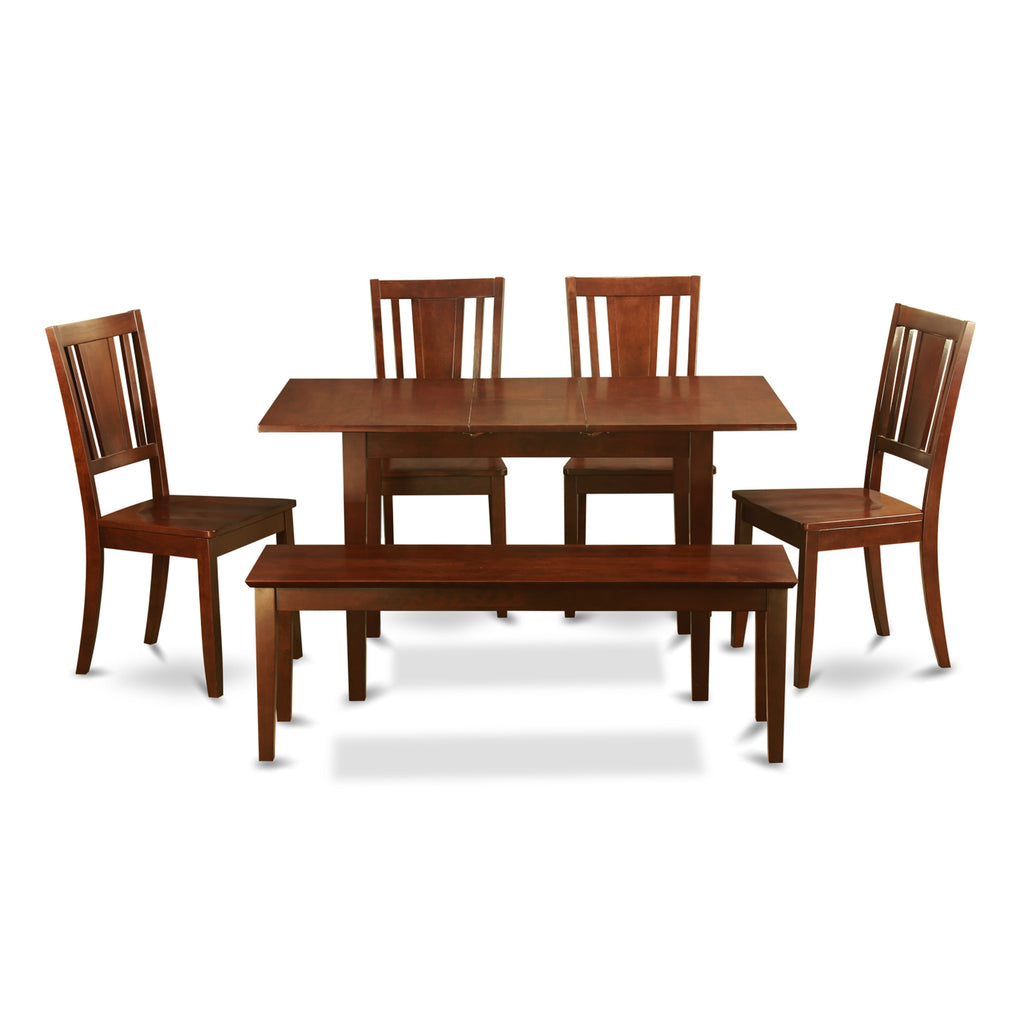 NODU63-KK9-G 6-Piece Dining Ensemble with Rectangular Table, Chairs, and Bench in Rich Mahogany Finish, 32x54
