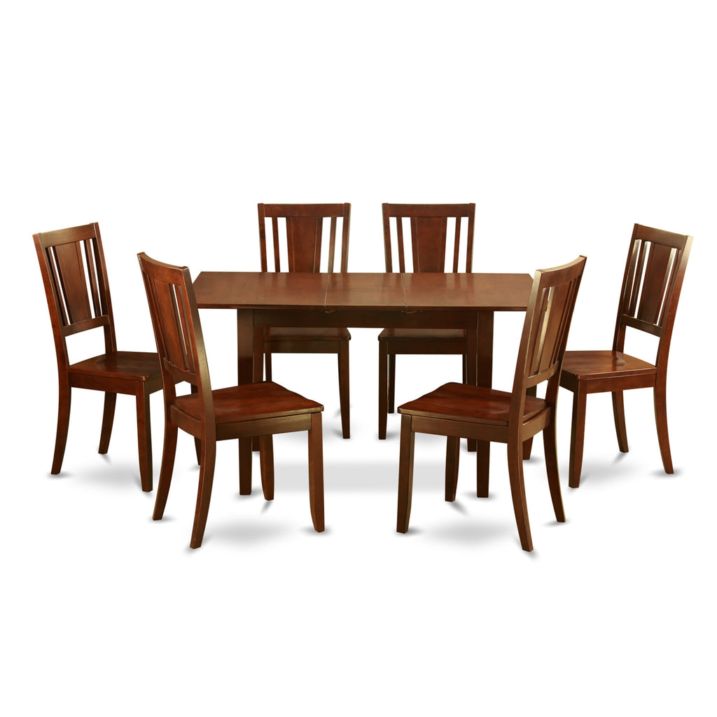 NODU7-3HL-P Elegant 7-Pc Rectangular Mahogany Dining Set with Extendable Butterfly Leaf and Chairs