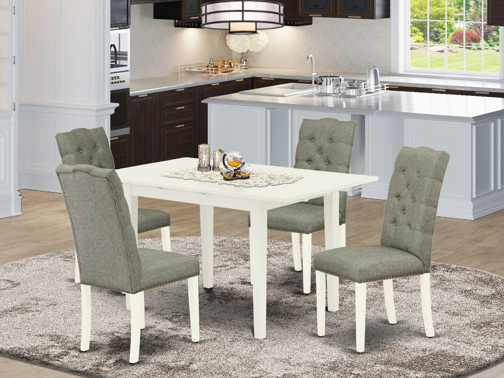 NOEL5-OLW-EA Elegant 5-Piece Set with Expanding Table & Comfy Gray Chairs - 32x54, Linen White