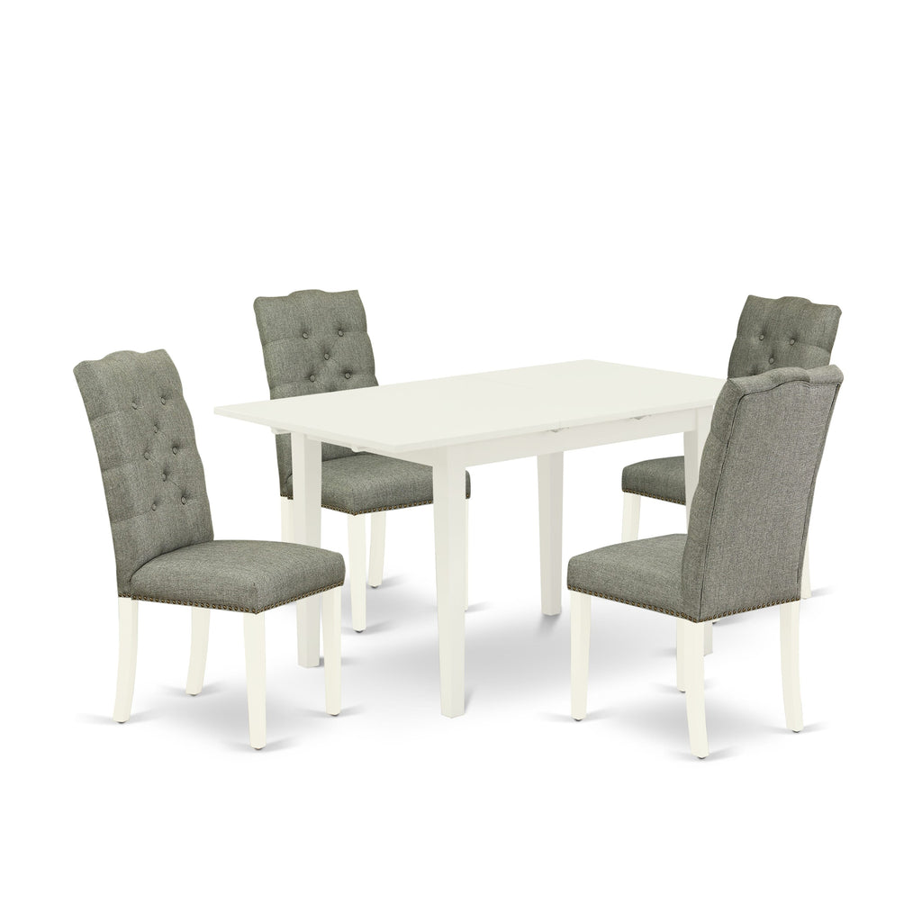 NOEL5-OLW-EA Elegant 5-Piece Set with Expanding Table & Comfy Gray Chairs - 32x54, Linen White