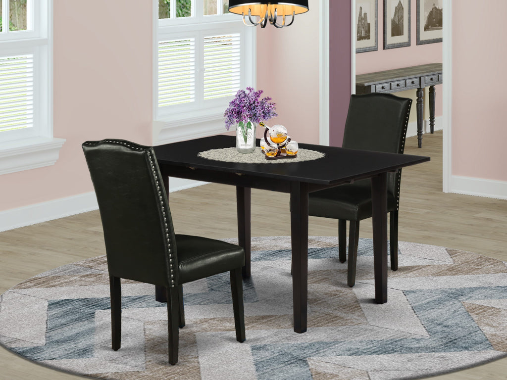 Dining Set NOEN3-6LK-EJ 3-Piece with Expandable Table & Faux Leather Chairs, 54x32 Inches, Black