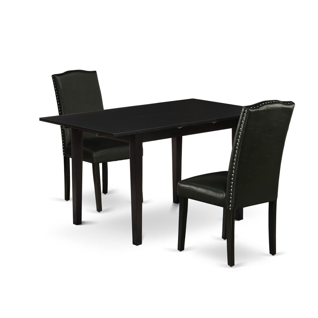 Dining Set NOEN3-6LK-EJ 3-Piece with Expandable Table & Faux Leather Chairs, 54x32 Inches, Black