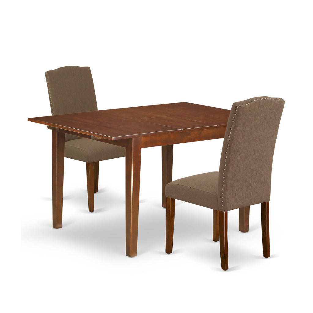 NOEN3-NQX-7Q 3-Piece Dining Set Rectangular Table with Butterfly Extension & Pair of Coffee Parson Chairs, Mahogany