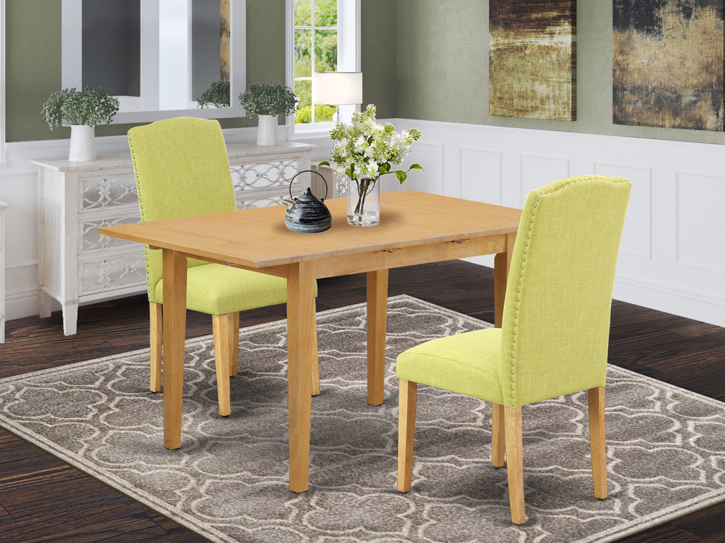NOEN3-4JF-96 Dining Set with Butterfly Extension Table & Linen Seats - 3-Piece Oak Arrangement