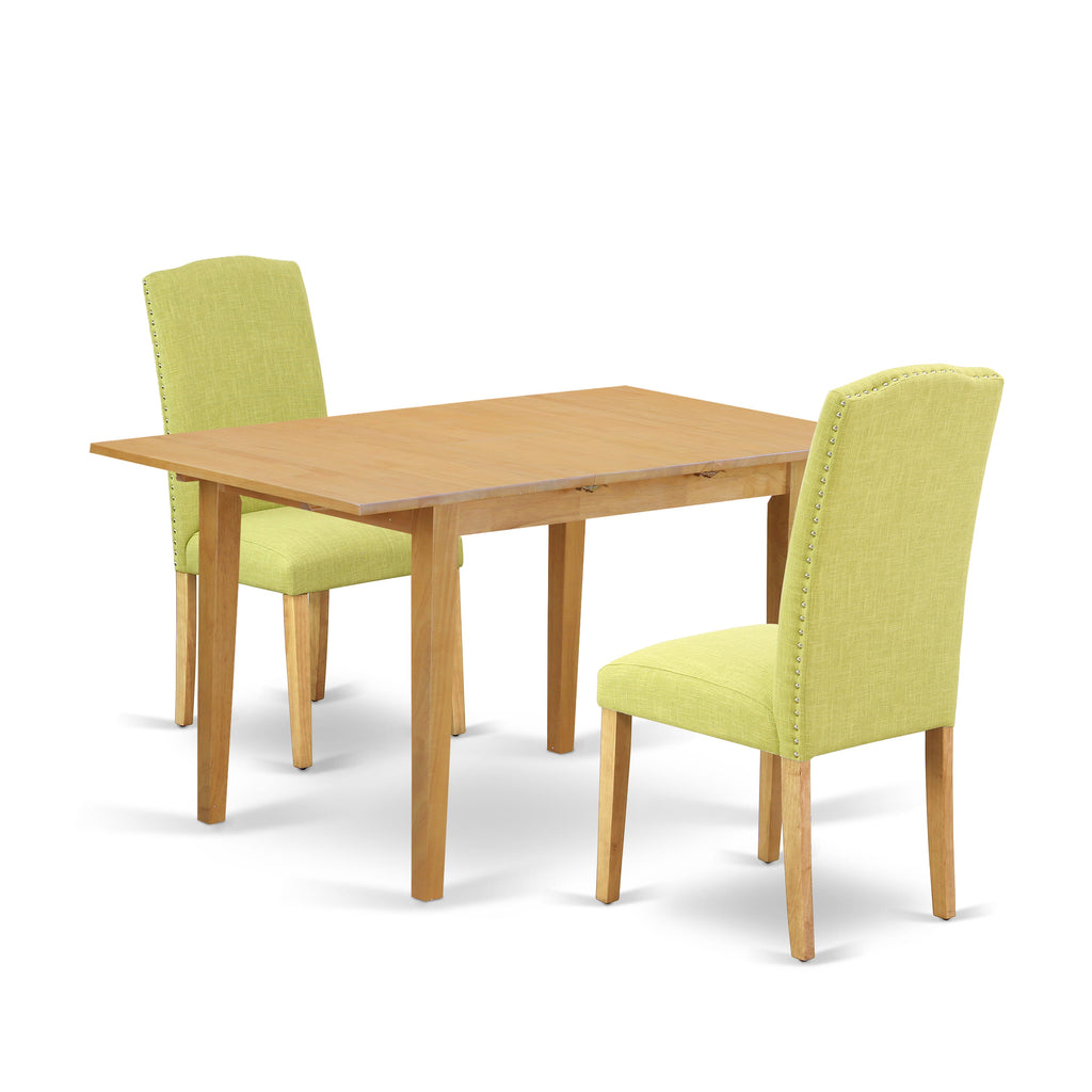 NOEN3-4JF-96 Dining Set with Butterfly Extension Table & Linen Seats - 3-Piece Oak Arrangement
