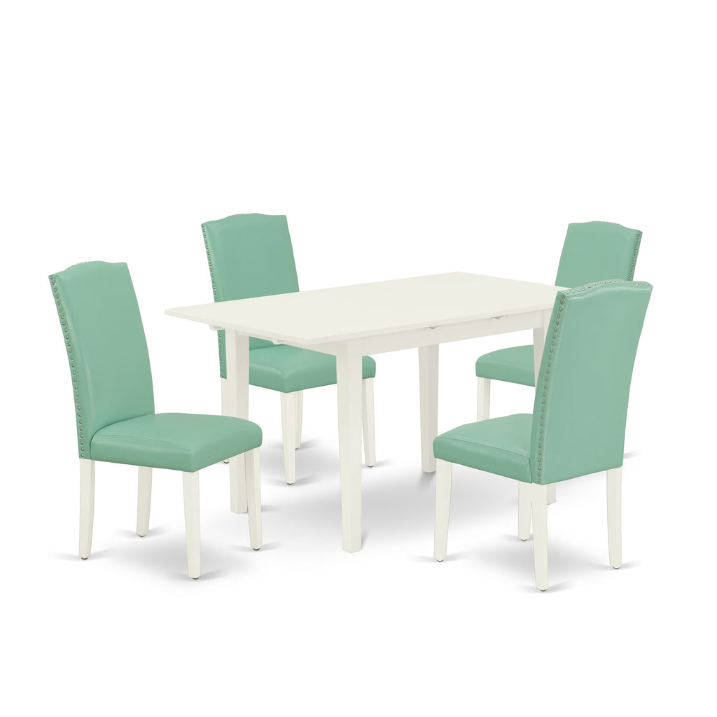 NOEN5-5U2-SH 5-Piece Rectangle Dining Set with Extension and 4 Faux Leather Chairs, 32x54 Linen White