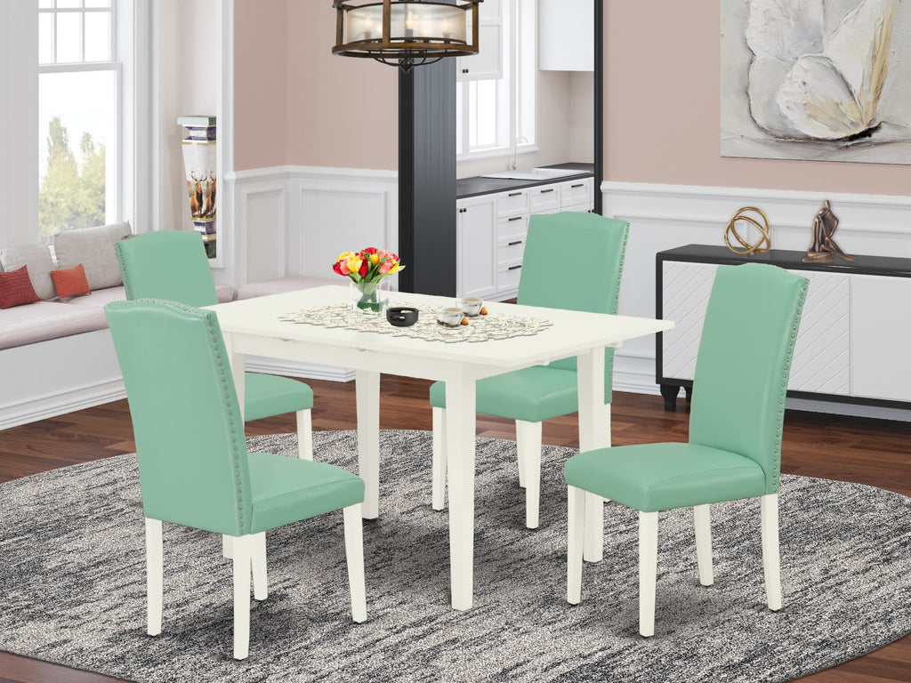 NOEN5-5U2-SH 5-Piece Rectangle Dining Set with Extension and 4 Faux Leather Chairs, 32x54 Linen White