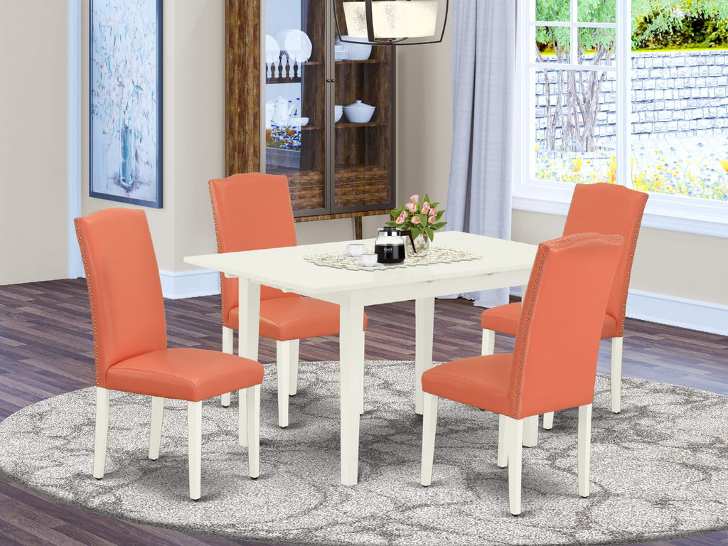 NOEN5-1IY-KY Incredible 5-Piece Dining Ensemble with Extendable Table and 4 Flamingo Upholstered Chairs, Linen White