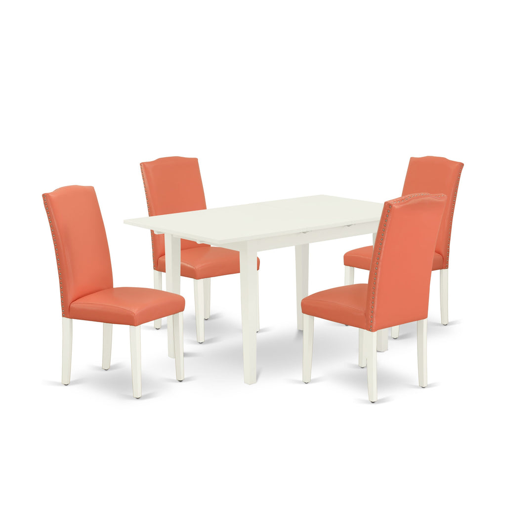 NOEN5-1IY-KY Incredible 5-Piece Dining Ensemble with Extendable Table and 4 Flamingo Upholstered Chairs, Linen White