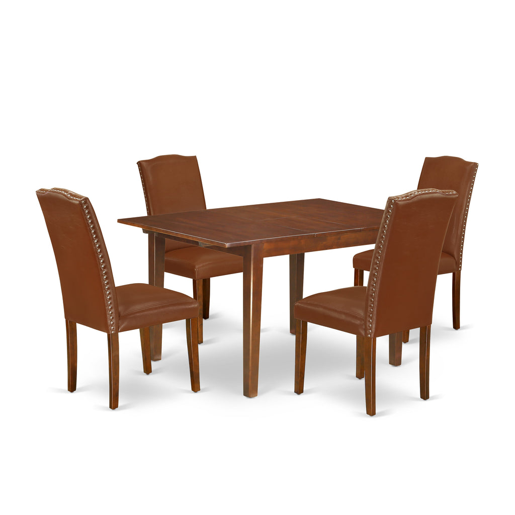 NOEN5-QJ5-5N 5-Piece Dining Ensemble with Extension Top and Luxe Seating, Mahogany Finish