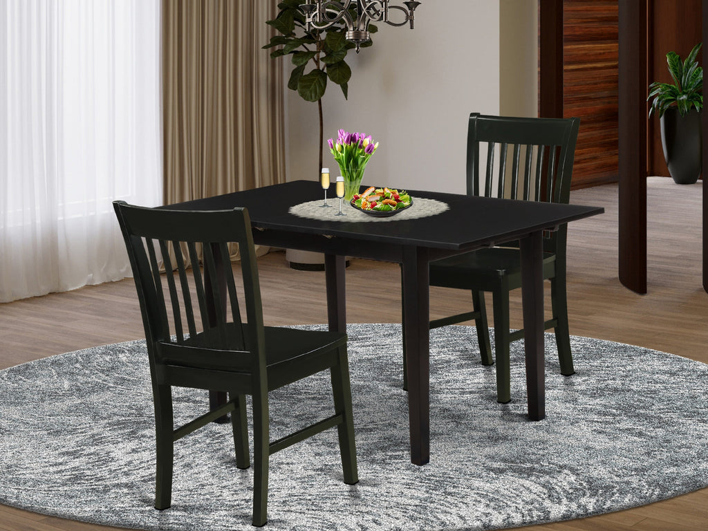NOFK3-NFD-F 3 Piece Kitchen Set with Rectangular Table and Butterfly Leaf, 32x54 In, Black Finish