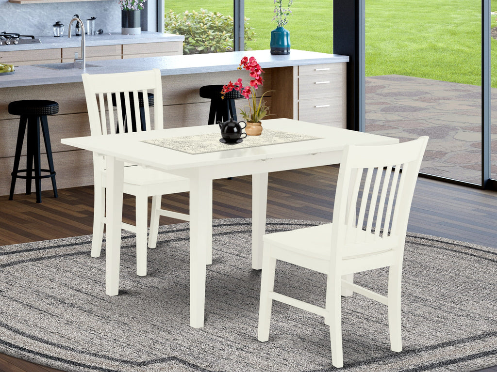 Dining Set NOFK3-NEG-K with Rectangular Butterfly Leaf Table and 2 Chairs in Natural Elm Finish, 3 Piece Ensemble, 32x54 in.