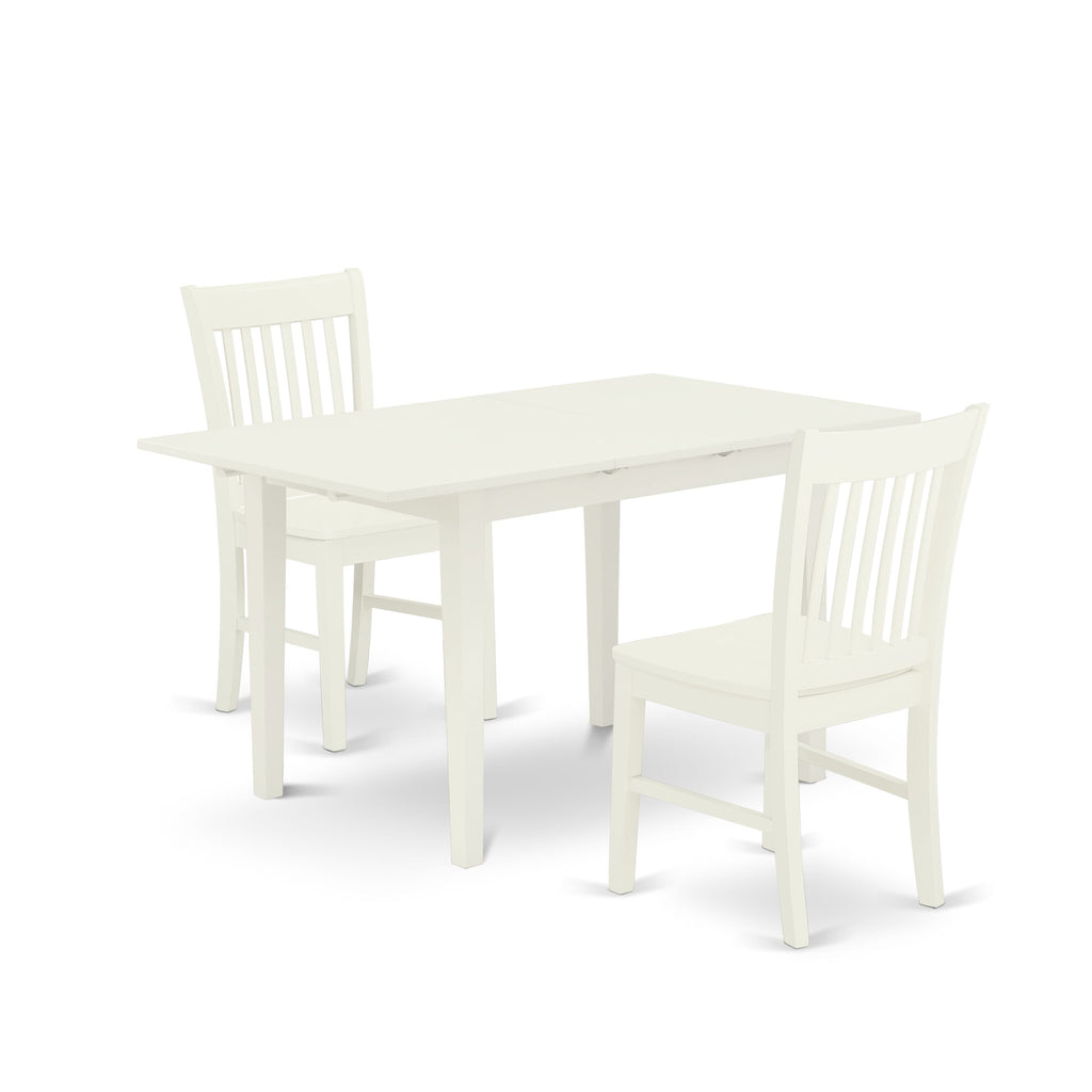 Dining Set NOFK3-NEG-K with Rectangular Butterfly Leaf Table and 2 Chairs in Natural Elm Finish, 3 Piece Ensemble, 32x54 in.