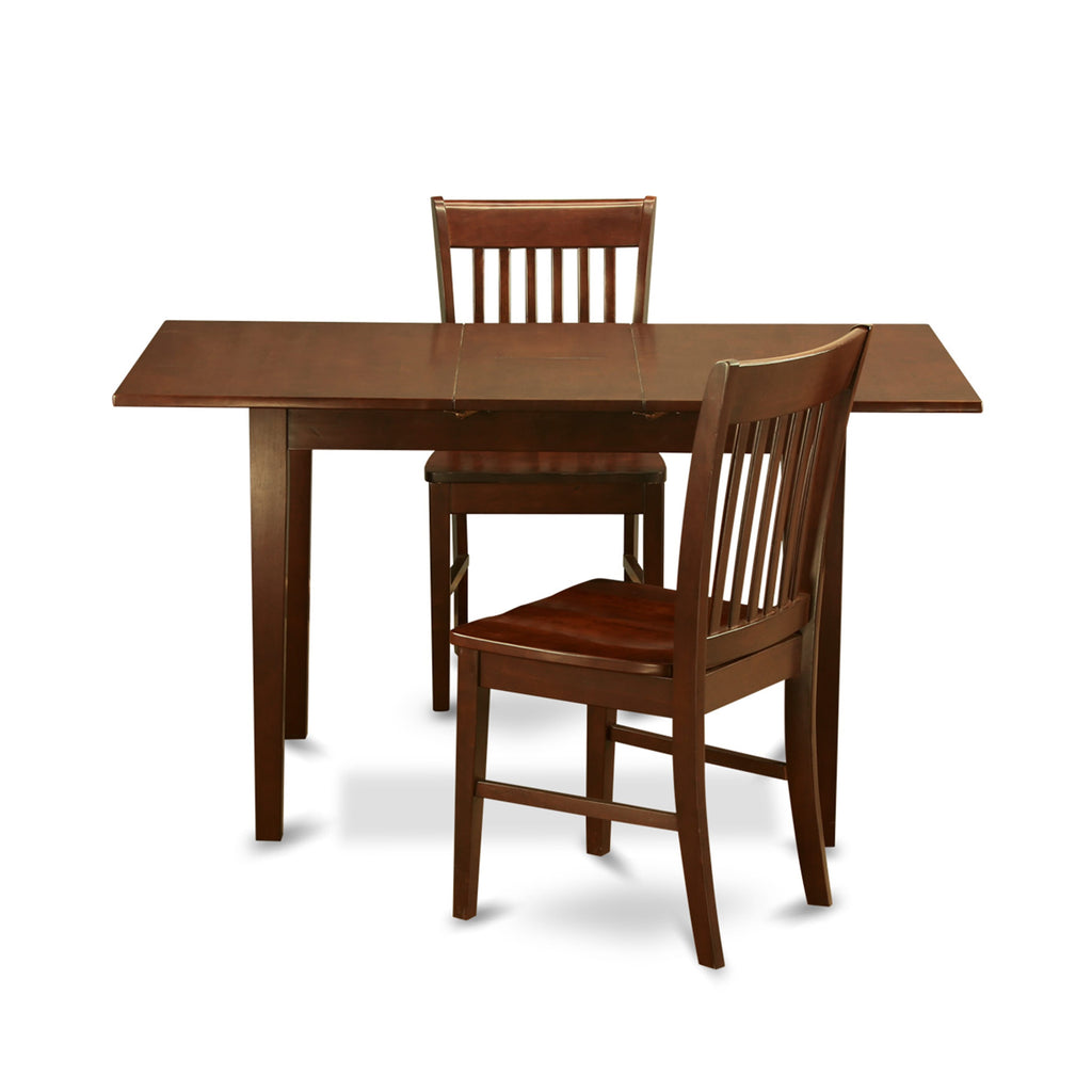 NOFK3-U41-6 Dining Room Set with Rectangle Butterfly Leaf Table and Two Chairs, 32x54 Inch, Mahogany Finish