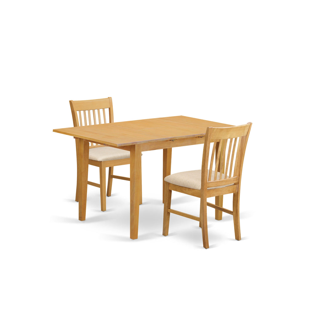 NOFK3-WAB-E Dining Ensemble 3 Piece Wood Table Set with Butterfly Leaf and Linen Chairs, 32 x 54 Inch