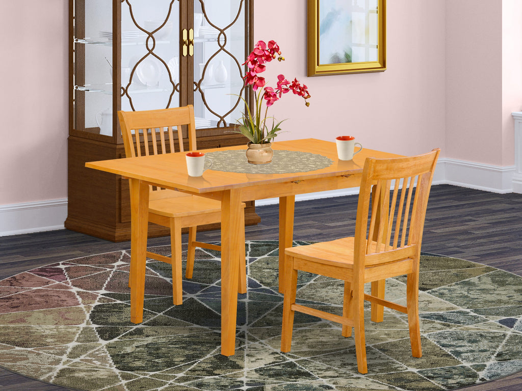 NOFK3-6EF-S 3-Piece Dining Ensemble Rectangle Table with Leaf and Two Chairs, Oak, 32x54