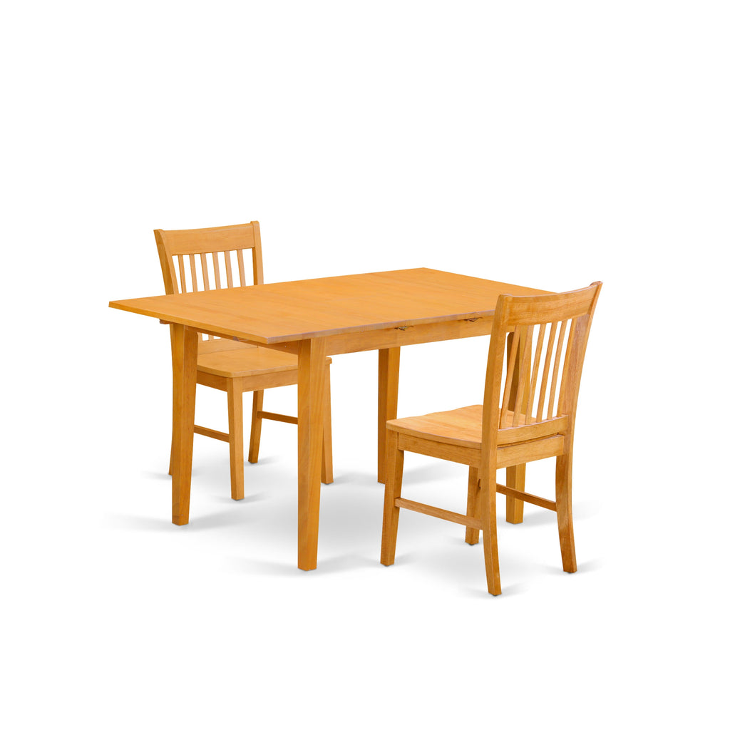 NOFK3-6EF-S 3-Piece Dining Ensemble Rectangle Table with Leaf and Two Chairs, Oak, 32x54
