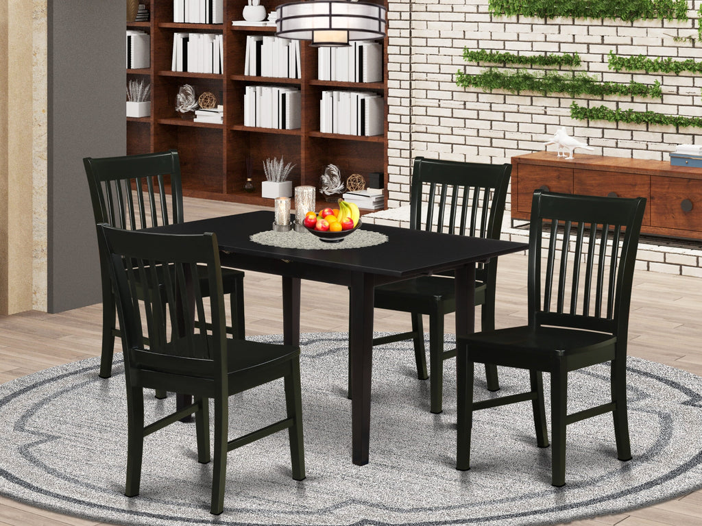 NOFK5-8JY-4 Elegant 5-Piece Dining Ensemble with Expanding Table & Cozy Chairs for Four, Black Finish