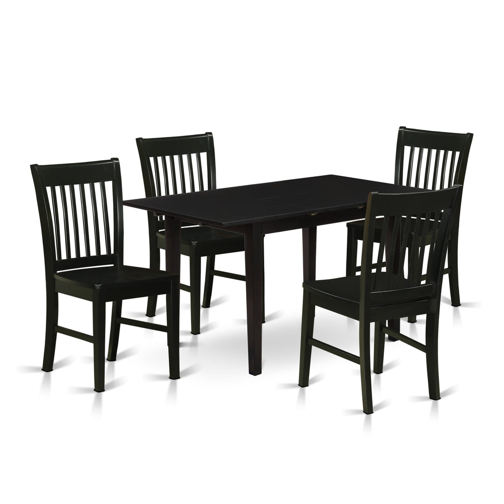 NOFK5-8JY-4 Elegant 5-Piece Dining Ensemble with Expanding Table & Cozy Chairs for Four, Black Finish