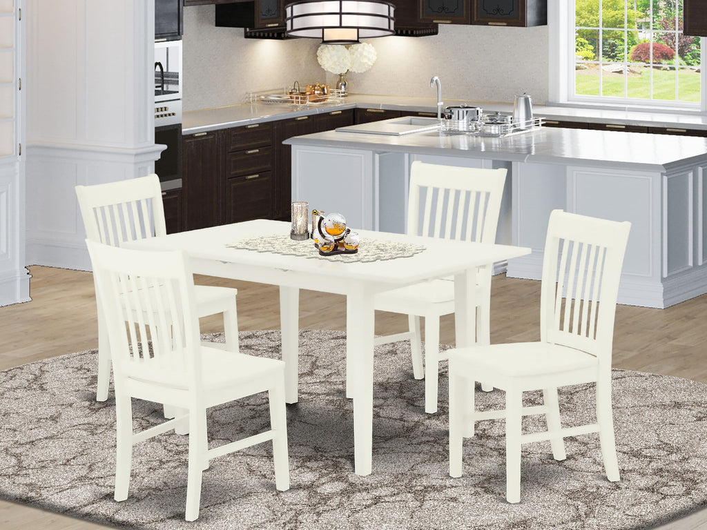 NOFK5-LIK-F 5-Piece Dining Set Extendable Table & 4 Chairs in Elegant Linen Finish, White, 32x54
