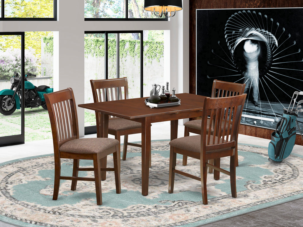 NOFK5-BX5-T 5-Piece Dining Ensemble with Stylish Table & 4 Comfy Fabric Seats, Mahogany Finish