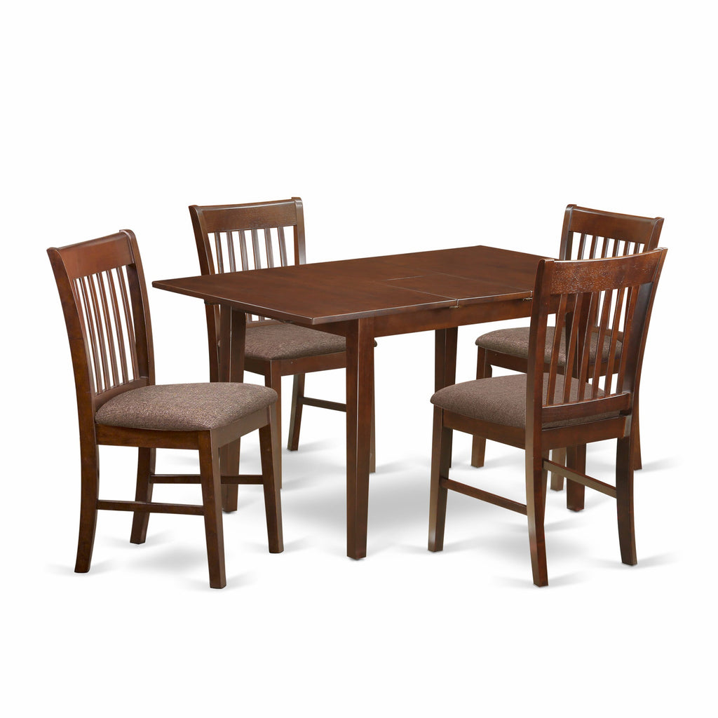NOFK5-BX5-T 5-Piece Dining Ensemble with Stylish Table & 4 Comfy Fabric Seats, Mahogany Finish