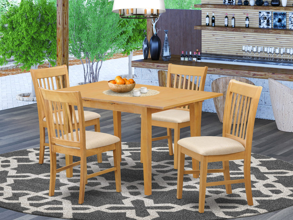 NOFK5-8JP-J Dining Set with Expanding Table and Four Fabric Chairs - Oak Finish, 54 by 32
