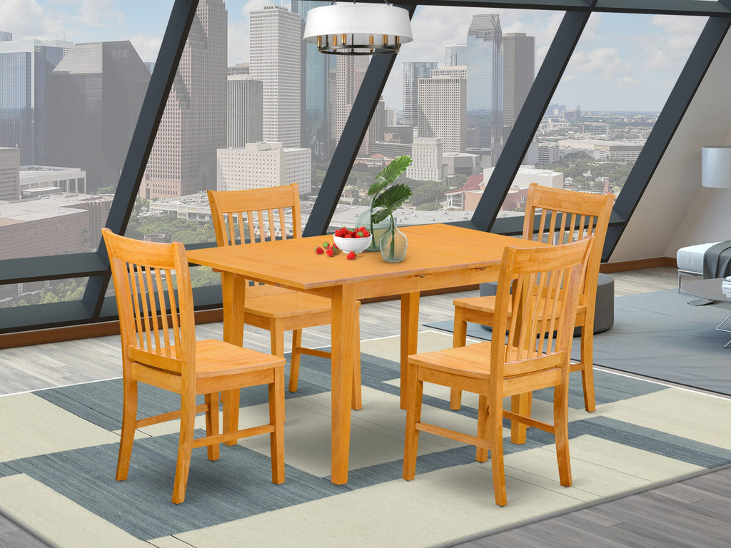 NOFK5-3W1-E Dining Ensemble Elegant Rectangular Table with Extendable Butterfly Leaf & 4 Chairs
