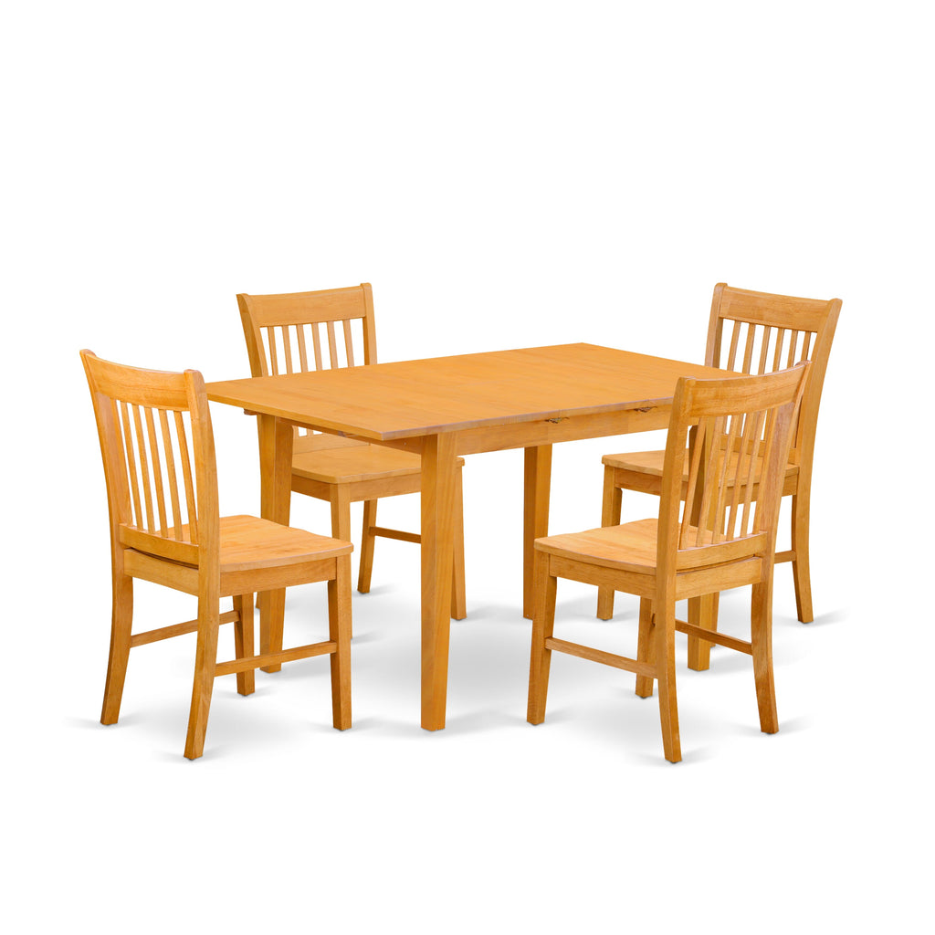 NOFK5-3W1-E Dining Ensemble Elegant Rectangular Table with Extendable Butterfly Leaf & 4 Chairs