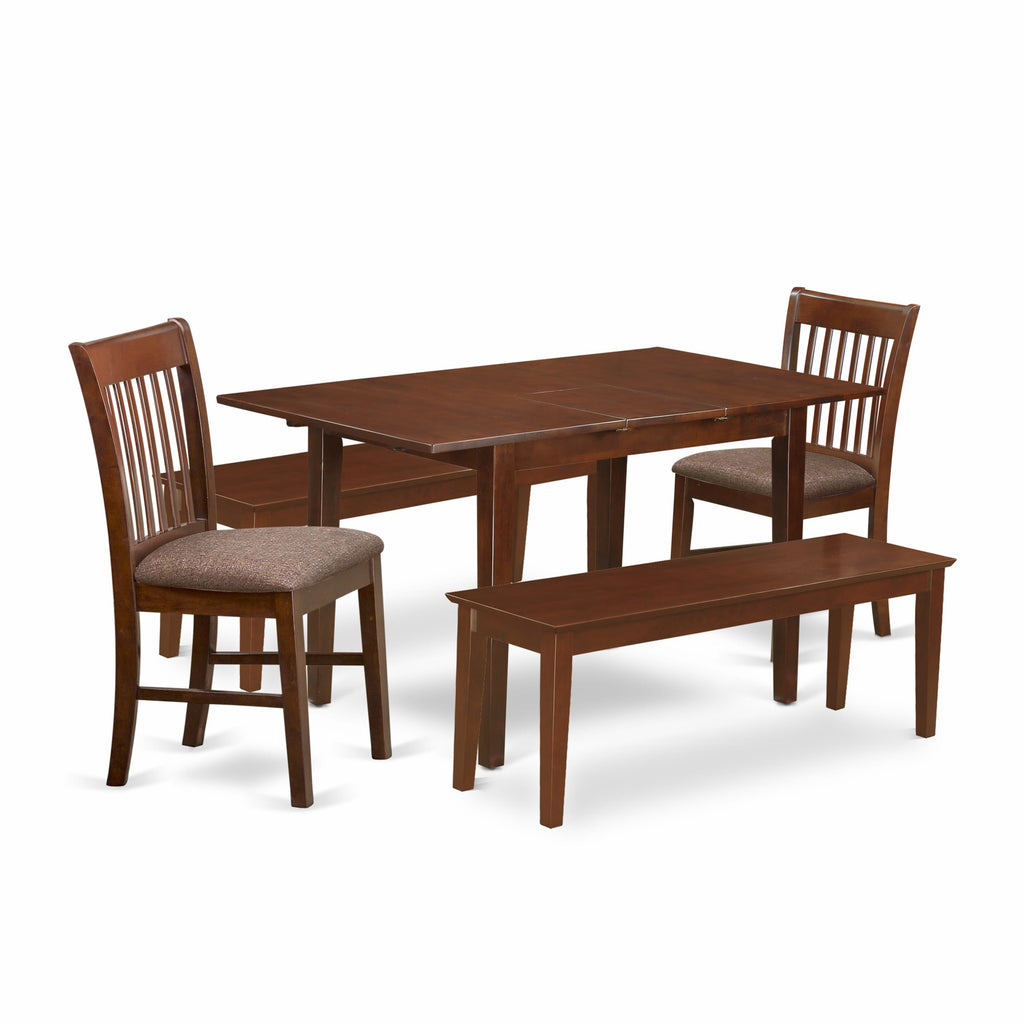 NOFK5J-61A-S Majestic Mahogany Dining Set with Table, Chairs & Benches for Spacious Dining Room Setup