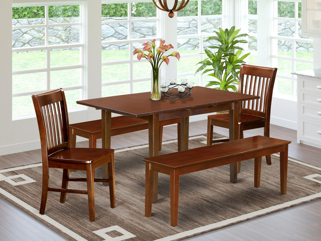 NOFK5O-K3G-F 5 Piece Dining Bundle with Extendable Dining Surface, 2 Chairs & 2 Benches, 32x54 Mahogany