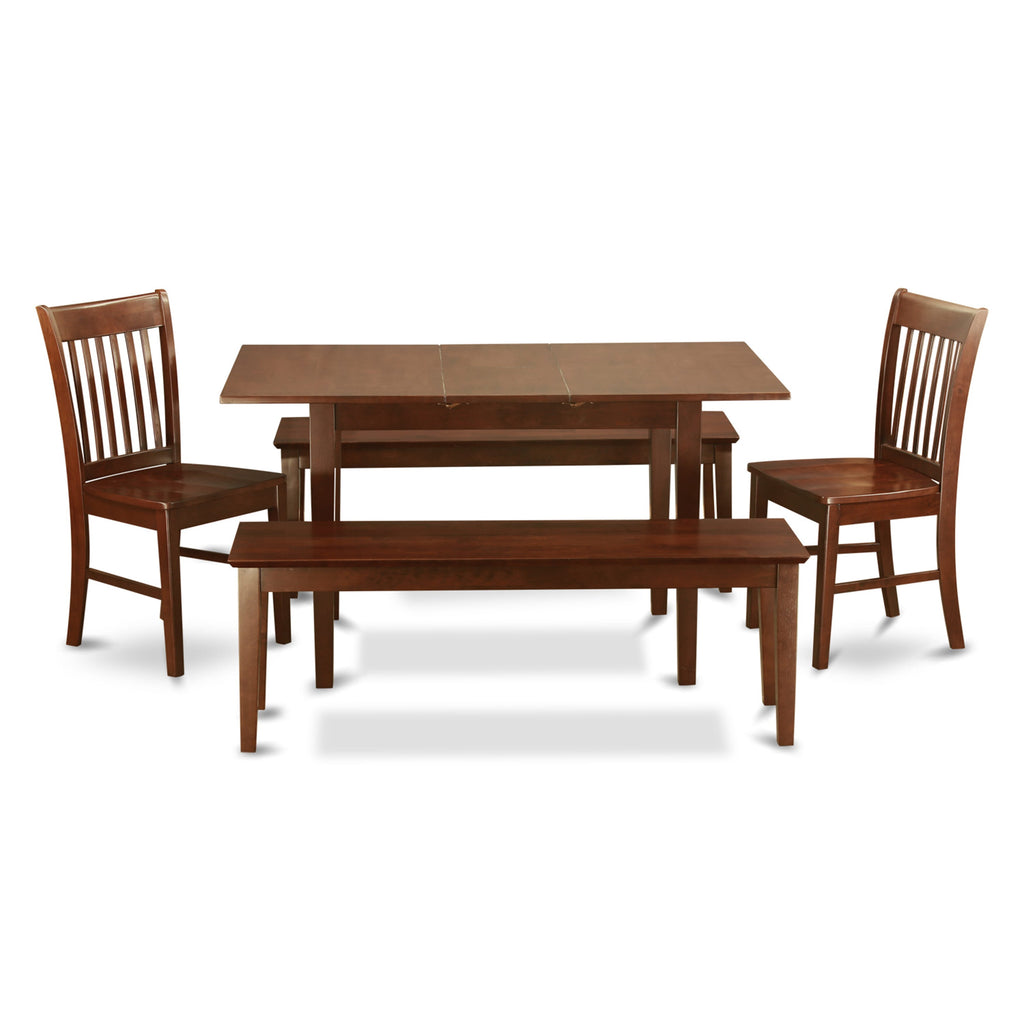 NOFK5O-K3G-F 5 Piece Dining Bundle with Extendable Dining Surface, 2 Chairs & 2 Benches, 32x54 Mahogany