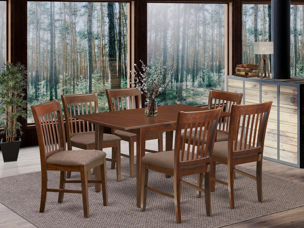 Compact NOFK7-VKI-1 7-Piece Set Gift a Spacious Dining with Rectangular Extension Table & 6 Upholstered Seats, Rich Mahogany
