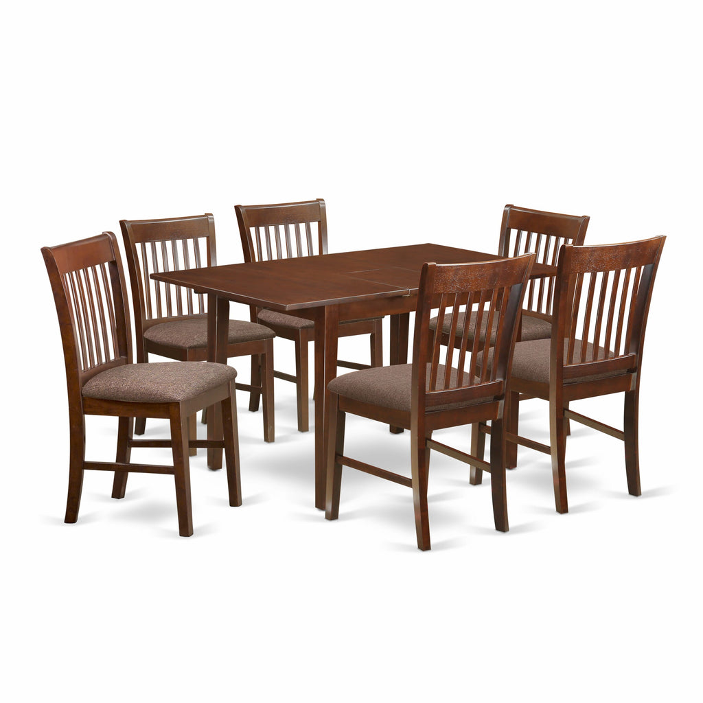 Compact NOFK7-VKI-1 7-Piece Set Gift a Spacious Dining with Rectangular Extension Table & 6 Upholstered Seats, Rich Mahogany