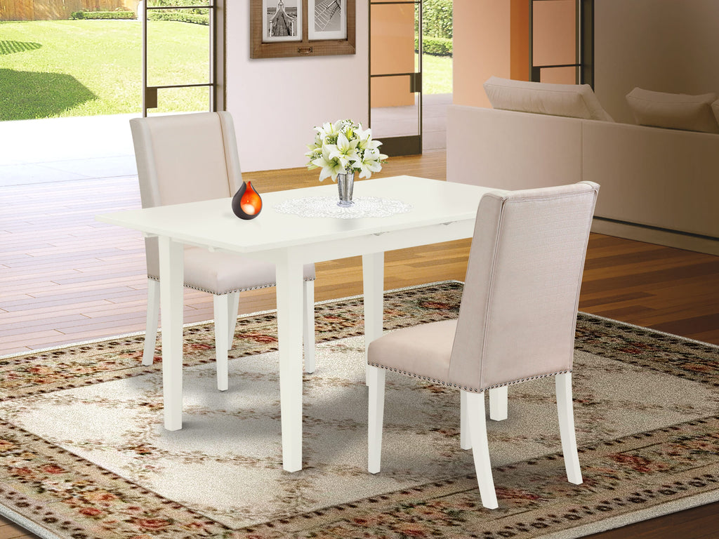 NOFL3-KOW-3X Compact Dining Ensemble with Expanding Table & Linen Chairs for Cozy Settings