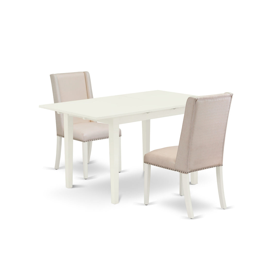 NOFL3-KOW-3X Compact Dining Ensemble with Expanding Table & Linen Chairs for Cozy Settings